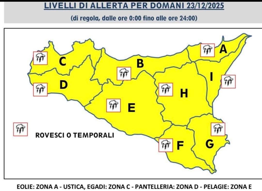 Maltempo in Sicilia, allerta gialla su tutta l’Isola