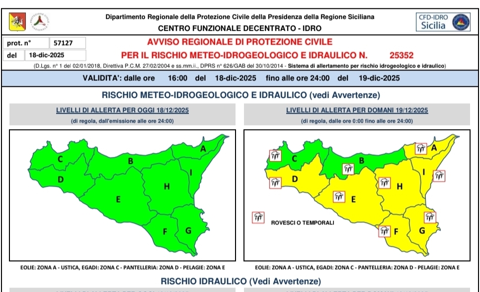 Perturbazione africana sulla Sicilia. Allerta gialla