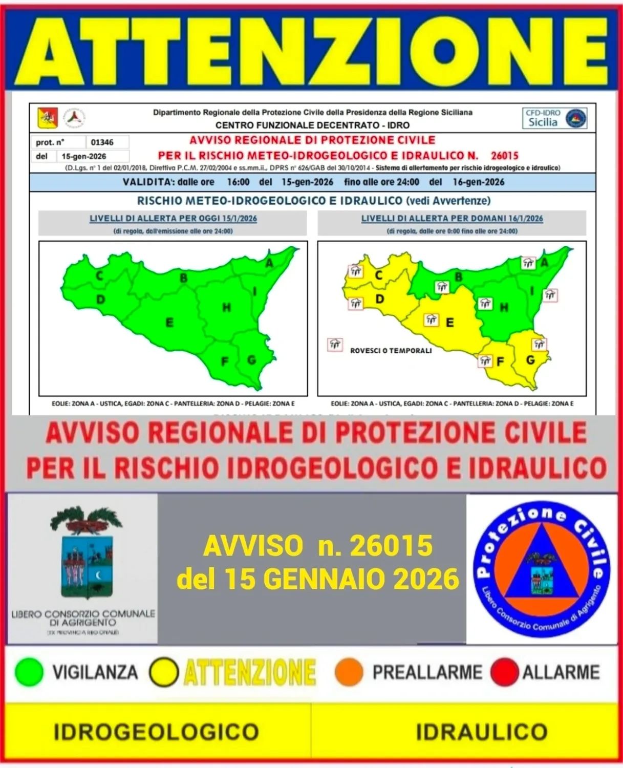 Maltempo, domani allerta gialla nell’ agrigentino