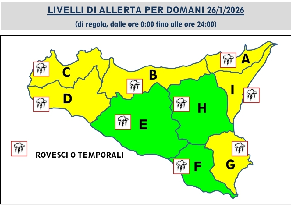 Maltempo, allerta gialla in quasi tutta la Sicilia