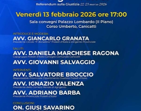 Canicattì, referendum Giustizia. Incontro di FdI a sostegno del Sì