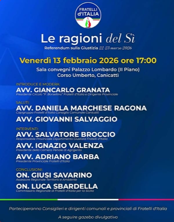 Canicattì, referendum Giustizia. Incontro di FdI a sostegno del Sì