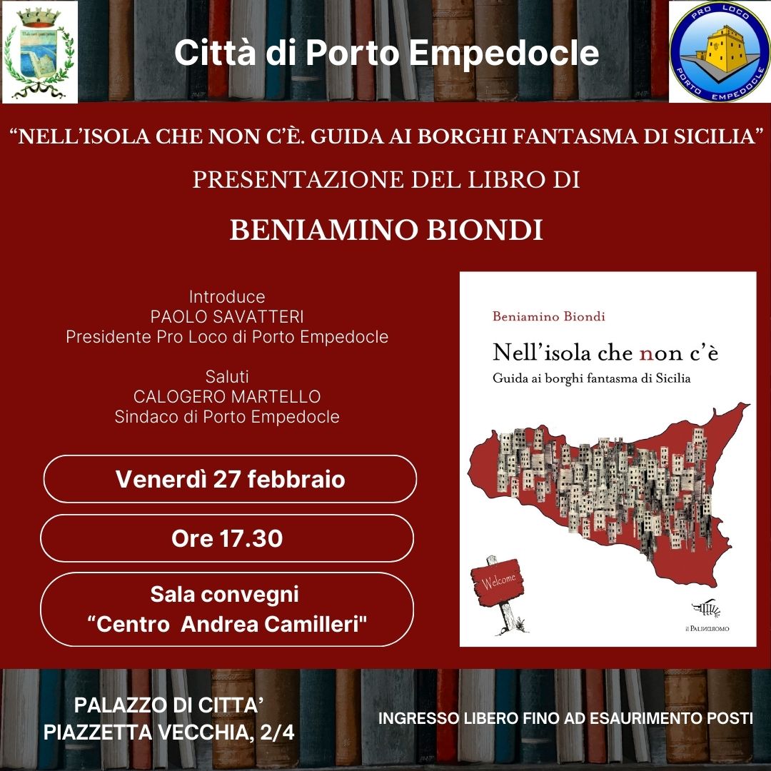 Porto Empedocle, domani la presentazione del libro “Nell’isola che non c’è” di Beniamino Biondi.