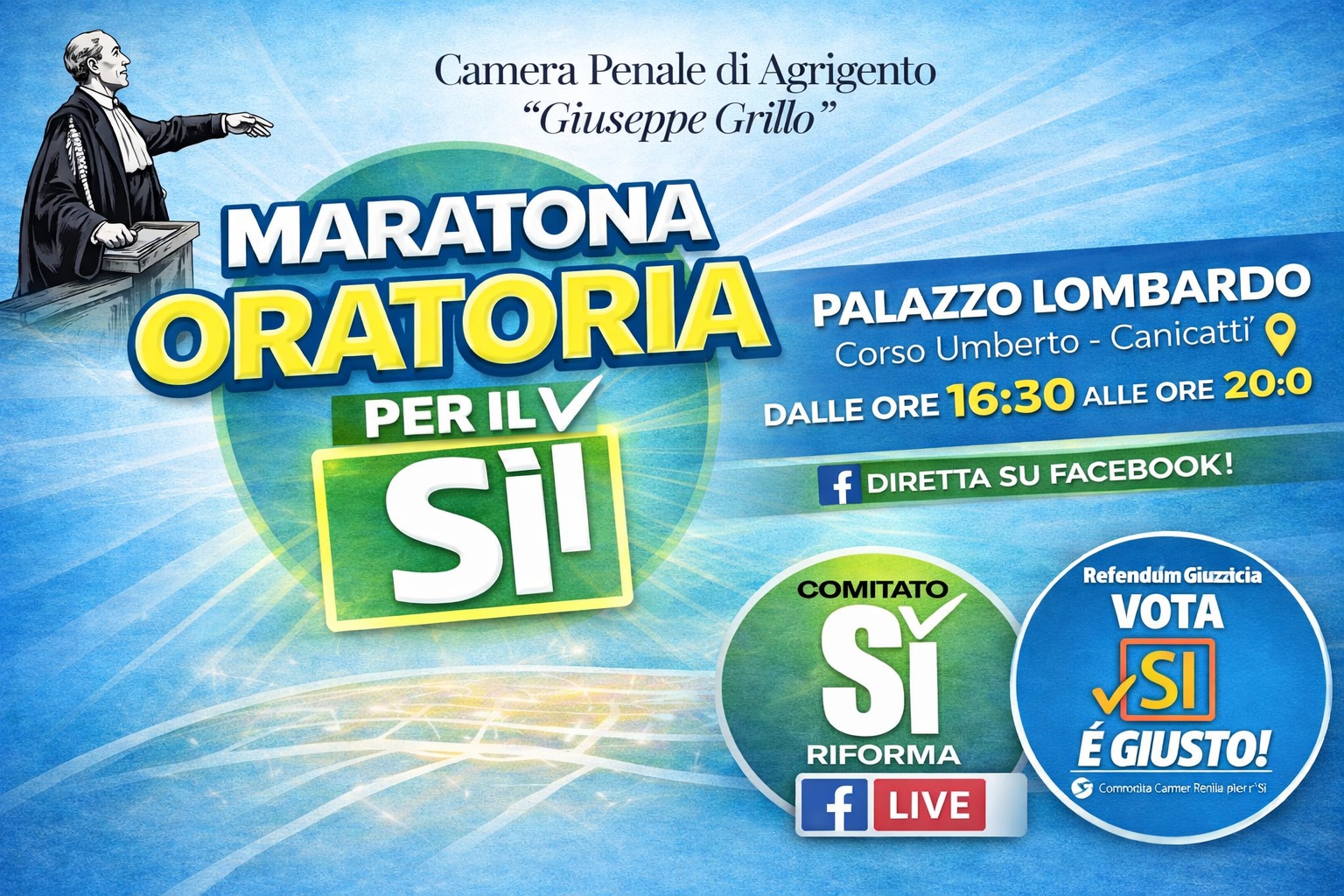 Referendum, domani a Canicattì “Maratona Oratoria per il Sì. Diretta sui Social
