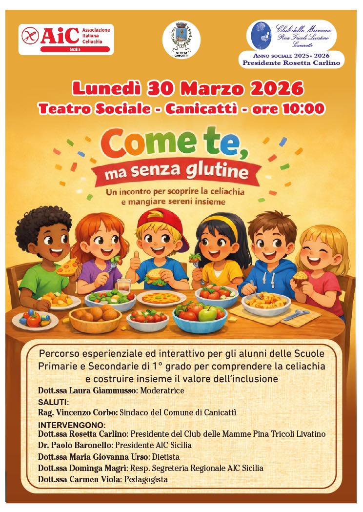 Canicattì, il club delle mamme organizza per lunedì una giornata dedicata alla Celiachia