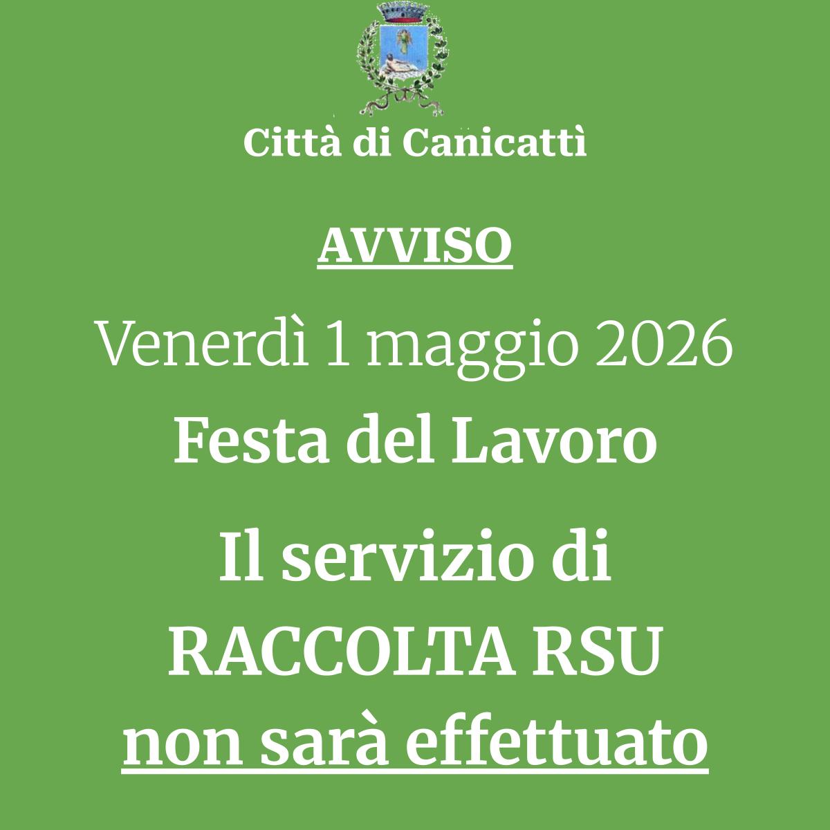 Canicattì, domani 1 maggio salta la raccolta porta a porta