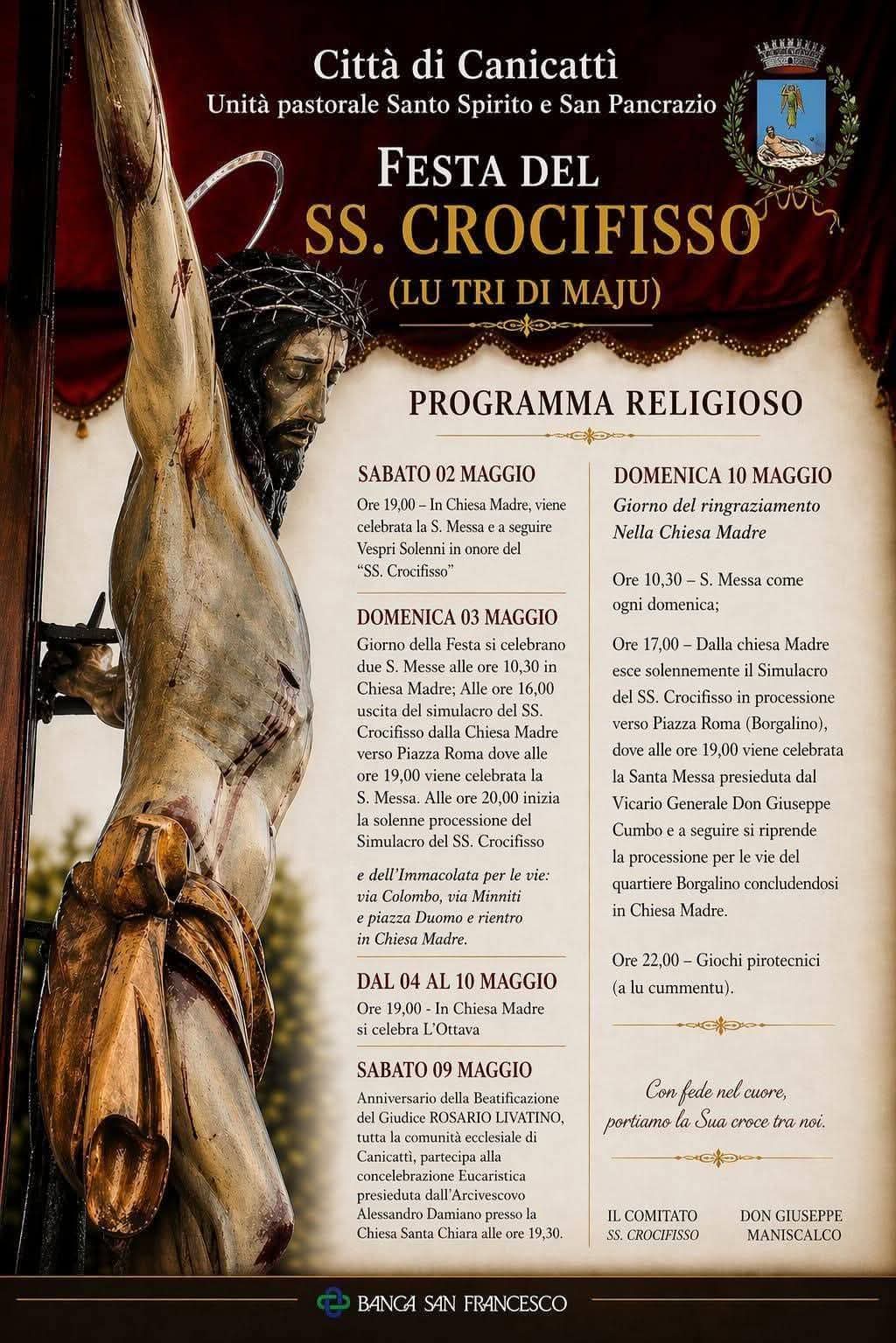Canicattì in festa per “Lu Tri di Maju”. Il programma