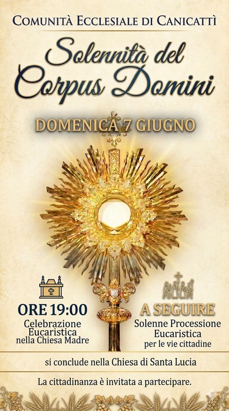 Canicattì celebra la solennità del Corpus Domini: unica messa cittadina in Chiesa Madre