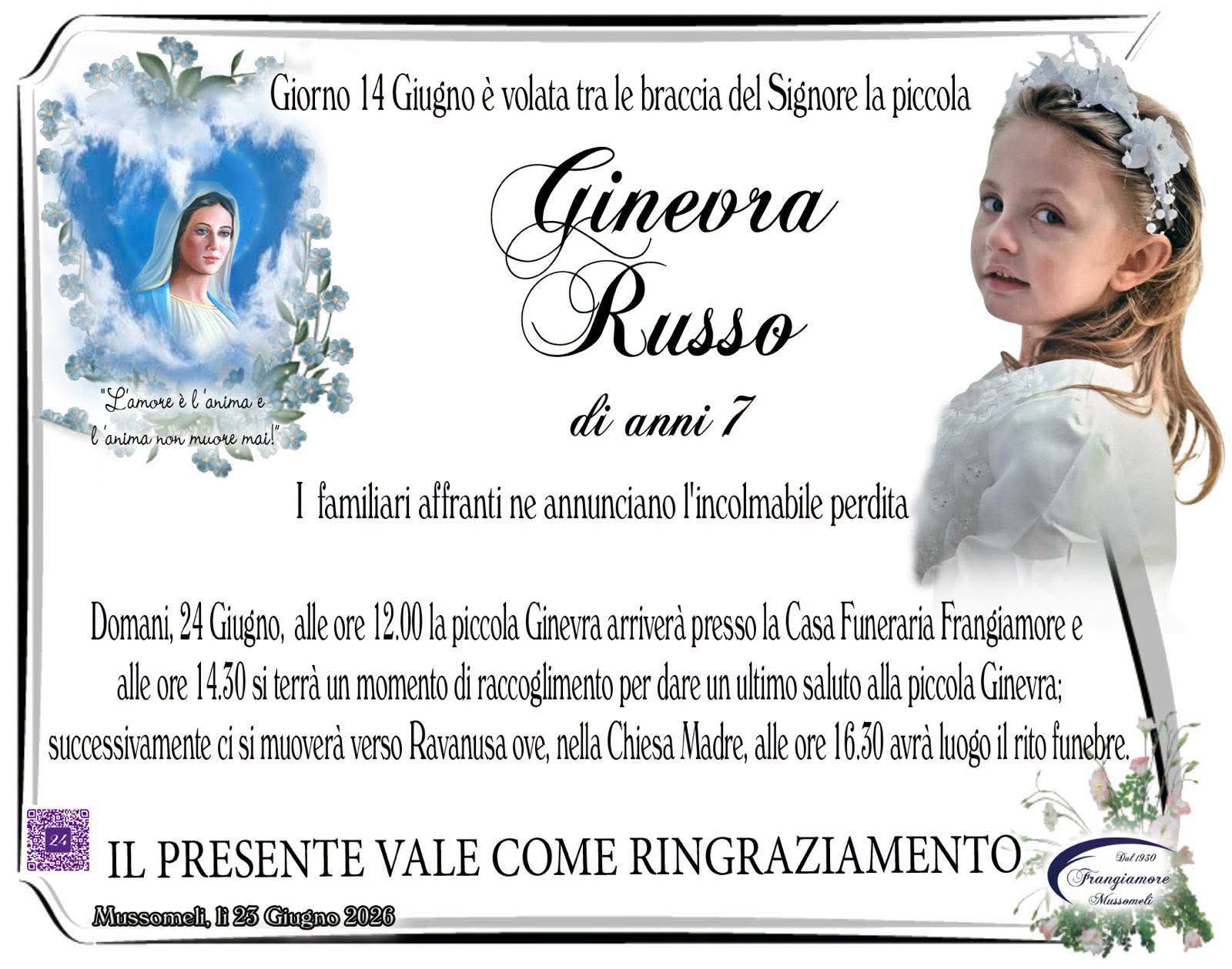 Ravanusa, domani i funerali della piccola Ginevra. Proclamato lutto cittadino