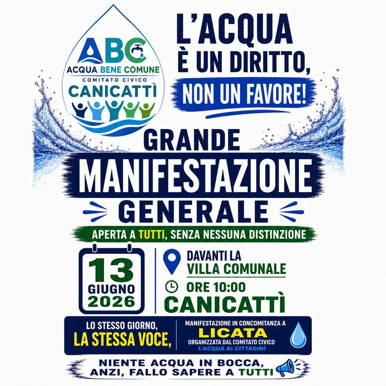 Canicattì. “Comitato Civico Acqua Bene Comune”:  questi i motivi della manifestazione di sabato.