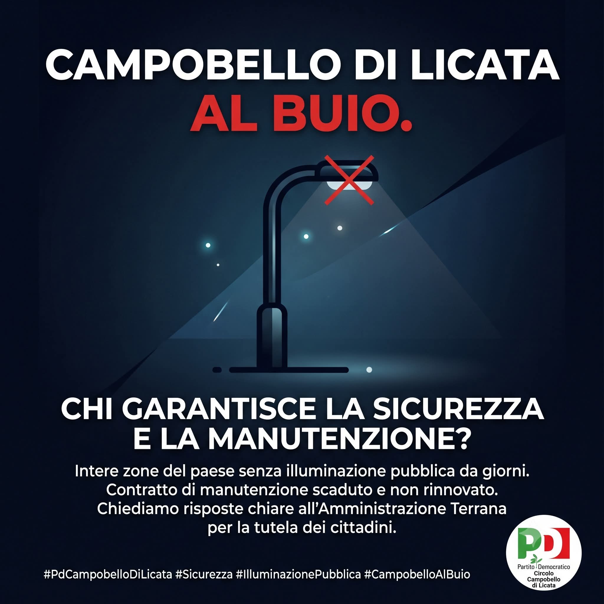 Campobello, intere zone al buio. La denuncia del Pd