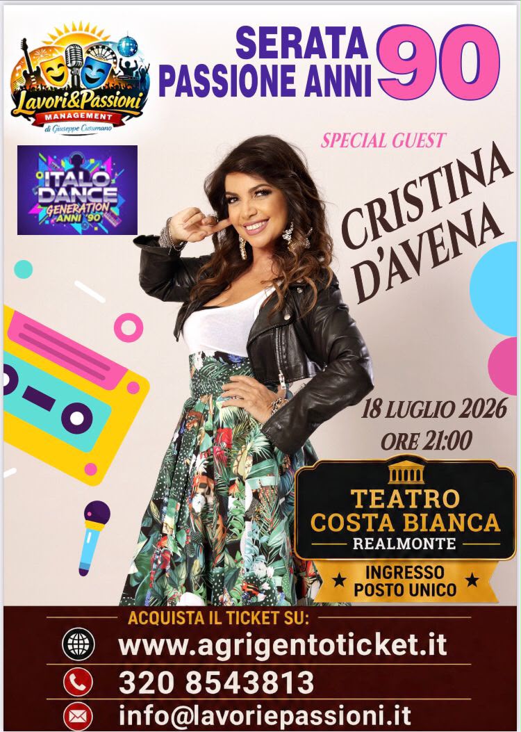 Realmonte, imperdibile serata musicale al Costabianca. Ospite Cristina D’Avena