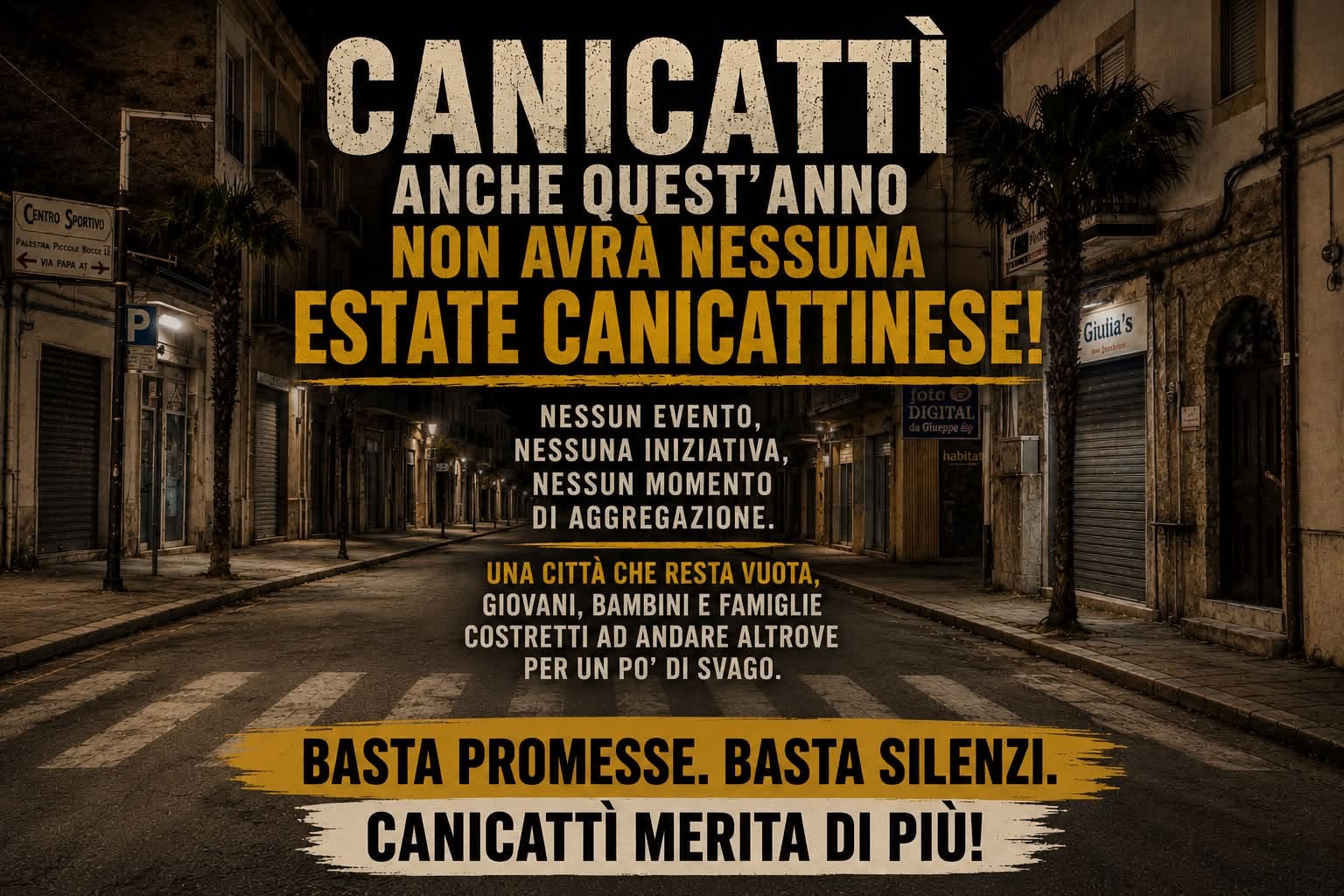 Canicattì, l’appello di Controcorrente per salvare l’estate: “Insieme per restituire vita alla nostra città”