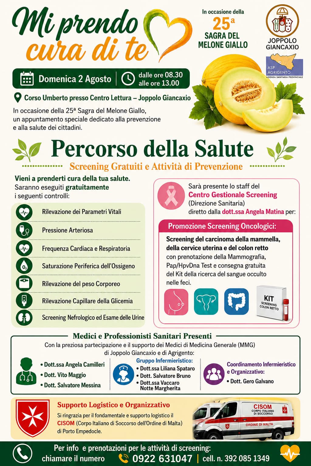 Joppolo, Sagra del Melone Giallo. Asp Agrigento organizza screen oncologici gratuiti