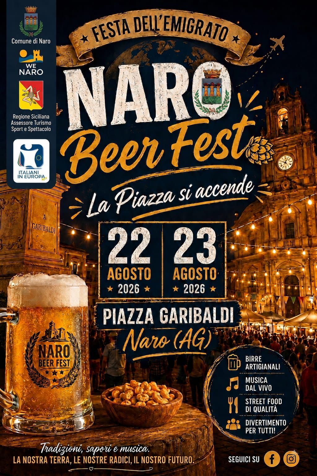 Festa dell’emigrato, Naro Beer Fest il 22 e 23 Agosto due giornate ricche di eventi