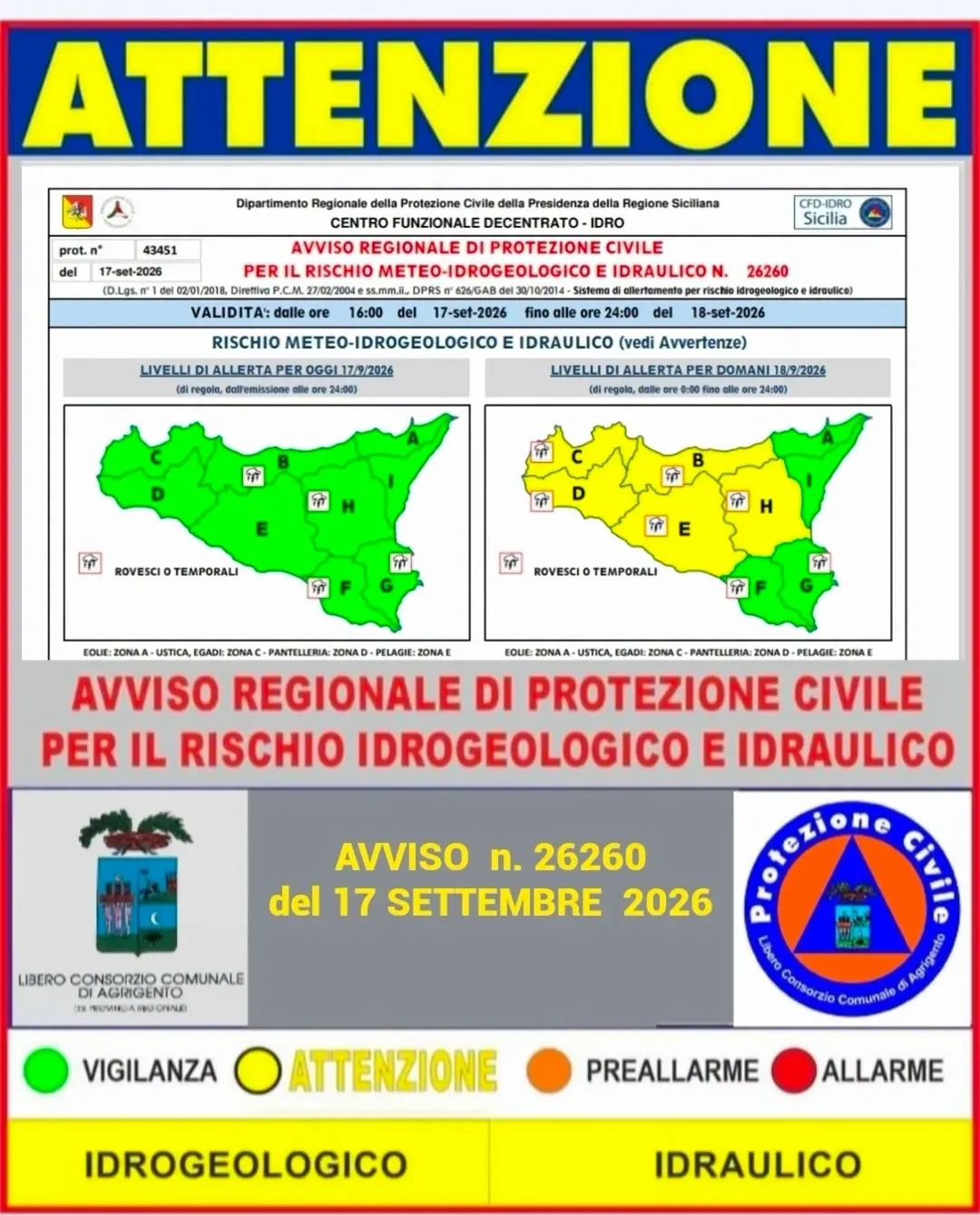 Maltempo, allerta gialla nell’Agrigentino