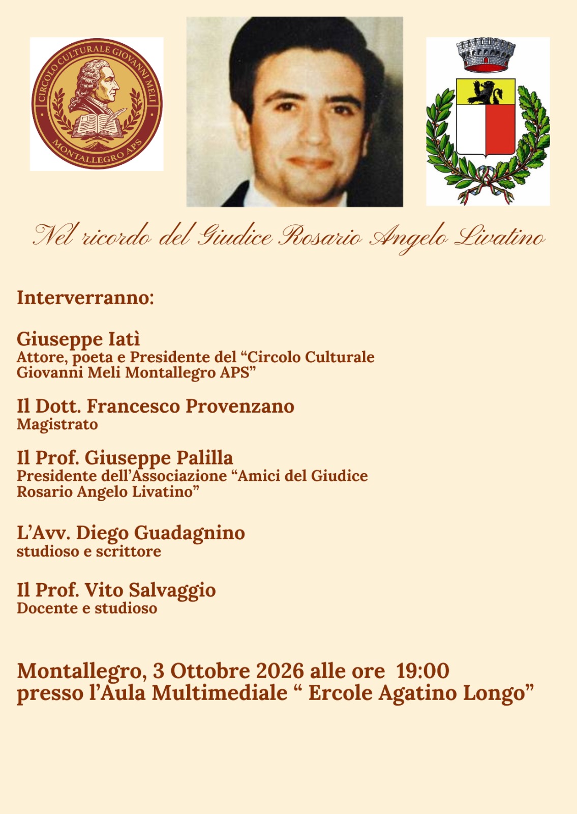 Montallegro ricorda il giudice Livatino. L’invito di Giuseppe Palilla. Video