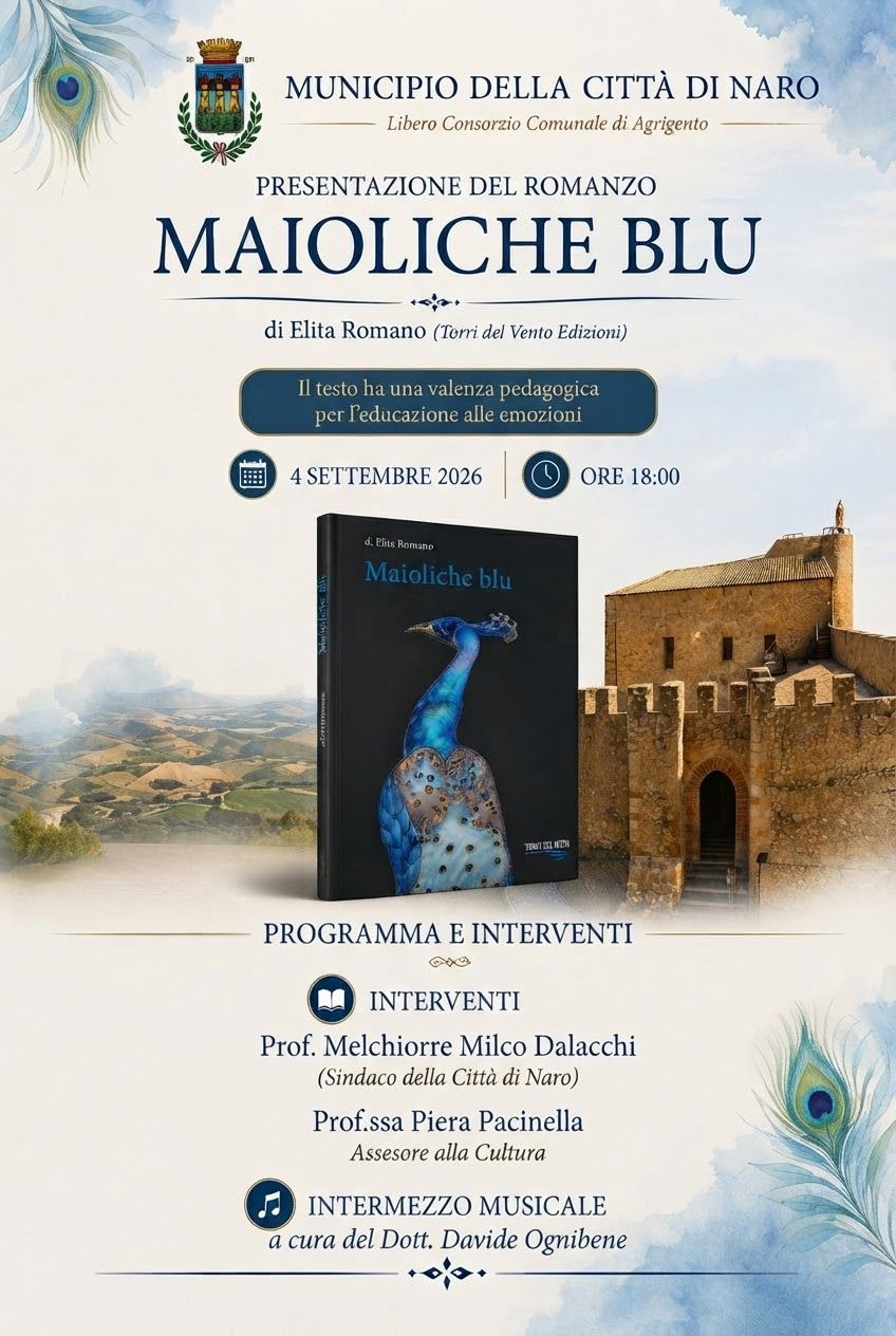 A Naro oggi pomeriggio la presentazione di Maioliche blu, il romanzo di Elita Romano